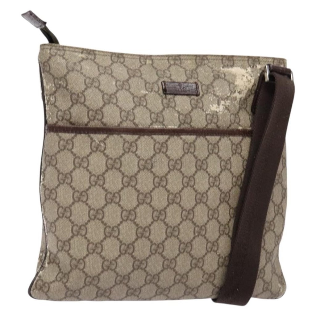 Authentic Gucci Gg Supreme Shoulder Bag Pvc Beige Gold 141626